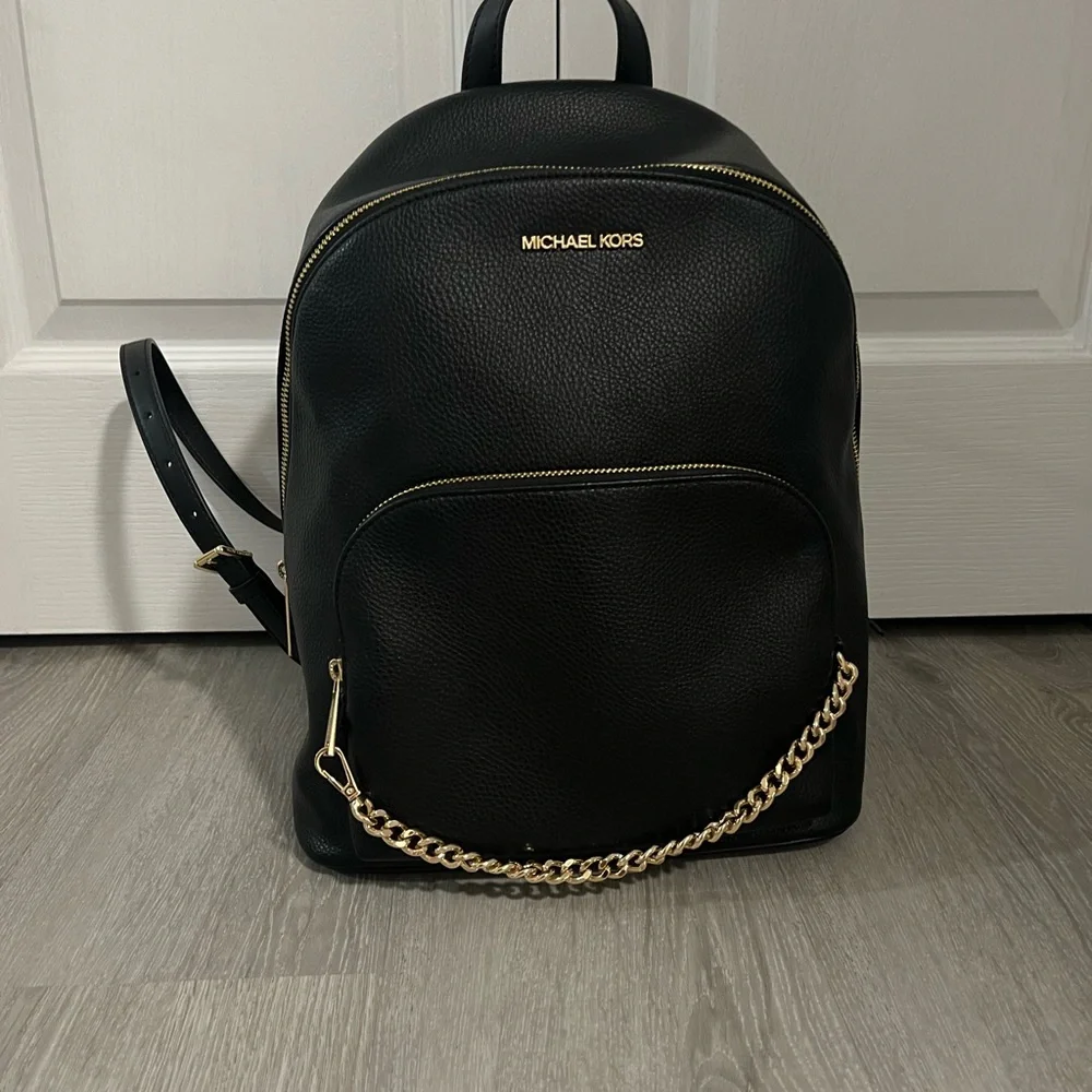 Michael Kors Black Backpack with Gold Chain Detail - Picture 1 of 2